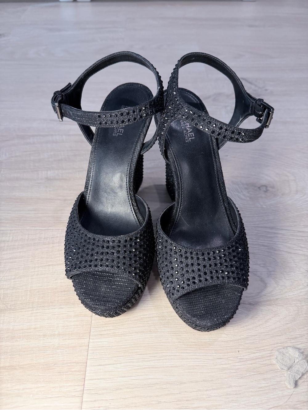 Michael Kors Black Crystal Studded Ankle-Strap Heels